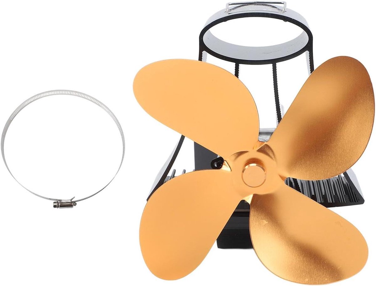 Haard Ventilator - Kachel Fan - Warmte Verdelen - Zelf Elektriciteit Genererend - 20x20x20 cm - Goud