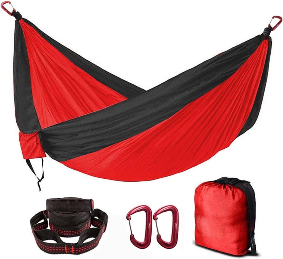 Dubbele Parachute Hangmat - Nylon Zitzak - Buiten Ontspannen - Hoge Sterkte Nylon - Tot 250 kg - Rood Zwart