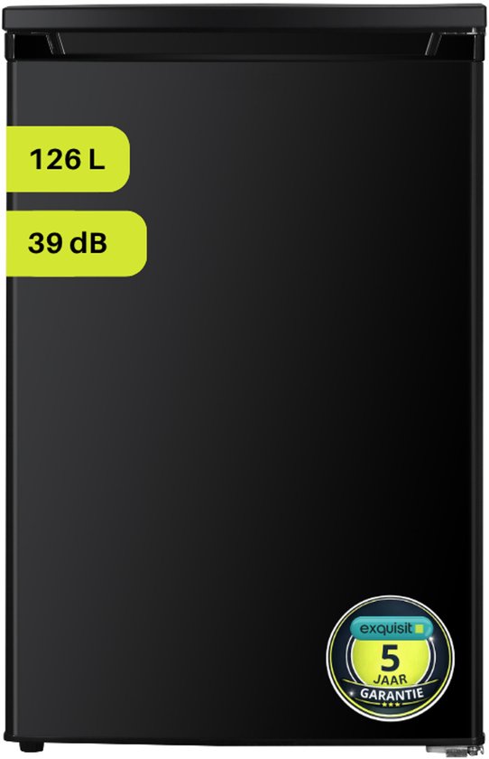 Zwarte tafelmodel koelkast Exquisit KS16-V-E-040DB 126L, 3 legplanken, groentelade, energieklasse D, stil 39dB