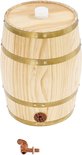 Houten vat met gouden banden, witte dop, en losse tapkraan.