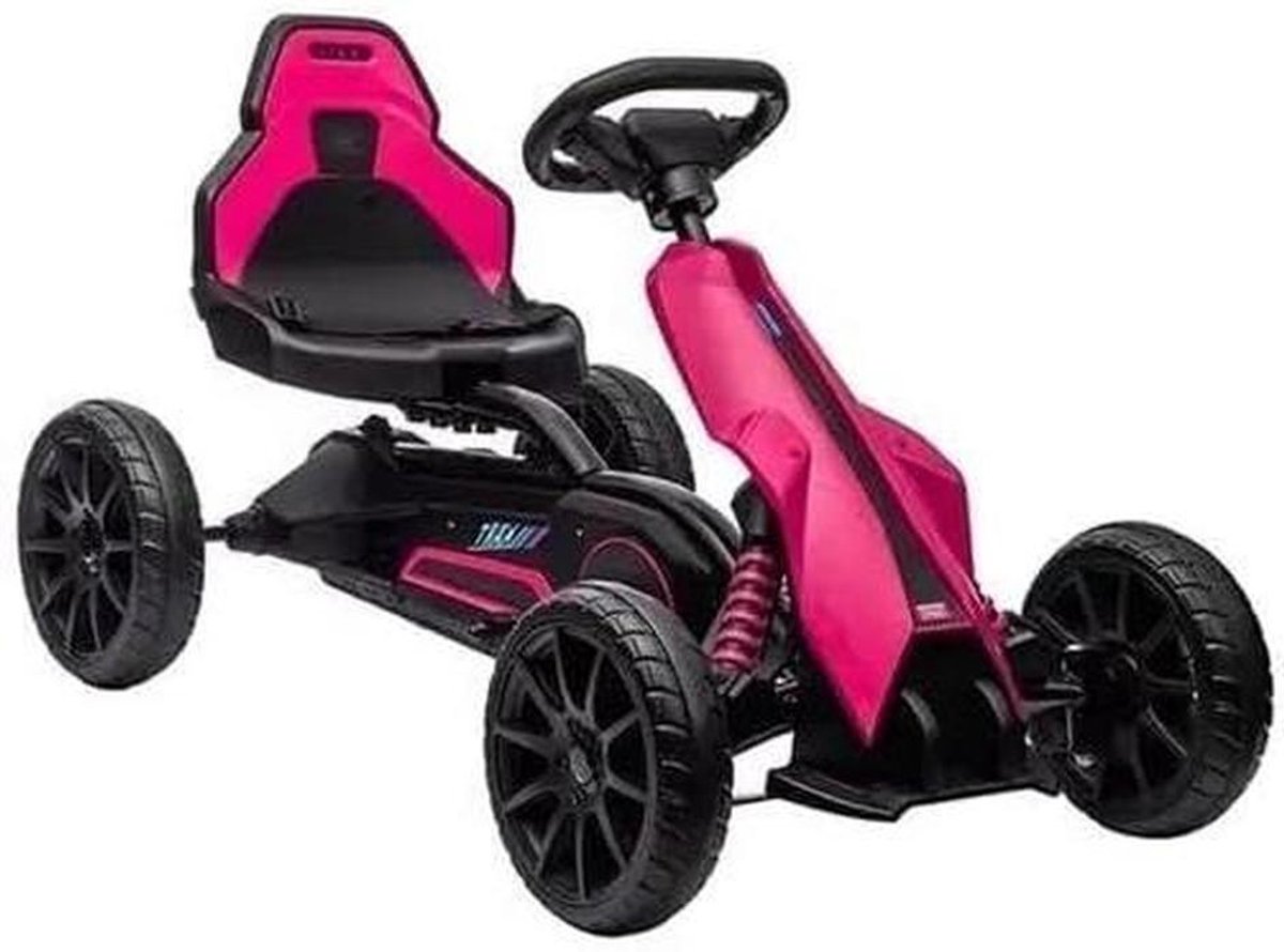 Pedaal skelter - Go-kart kind - Buiten spelen - Verstelbaar zitje - 100 cm lang - Roze