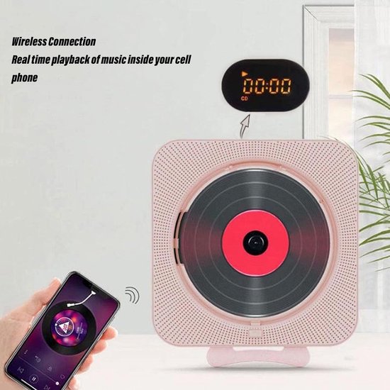 Draagbare CD-speler met Bluetooth, HiFi Luidspreker, Wandmontage, USB/AUX Muziekspeler, Wit — afbeelding 2