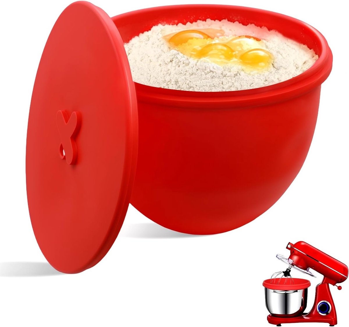 Siliconen komvoering met deksel, antiaanbaklaag voor 5 Qt deegkom, ideaal voor mengen, bewaren en koelen van voedsel (rood)