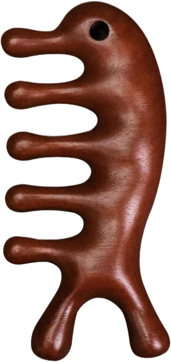 Houten Hoofd Massager - Ontspanningskam - Hoofd Spa - 4-in-1 Natuurlijk Hout - 12 x 6 cm - Houtkleur