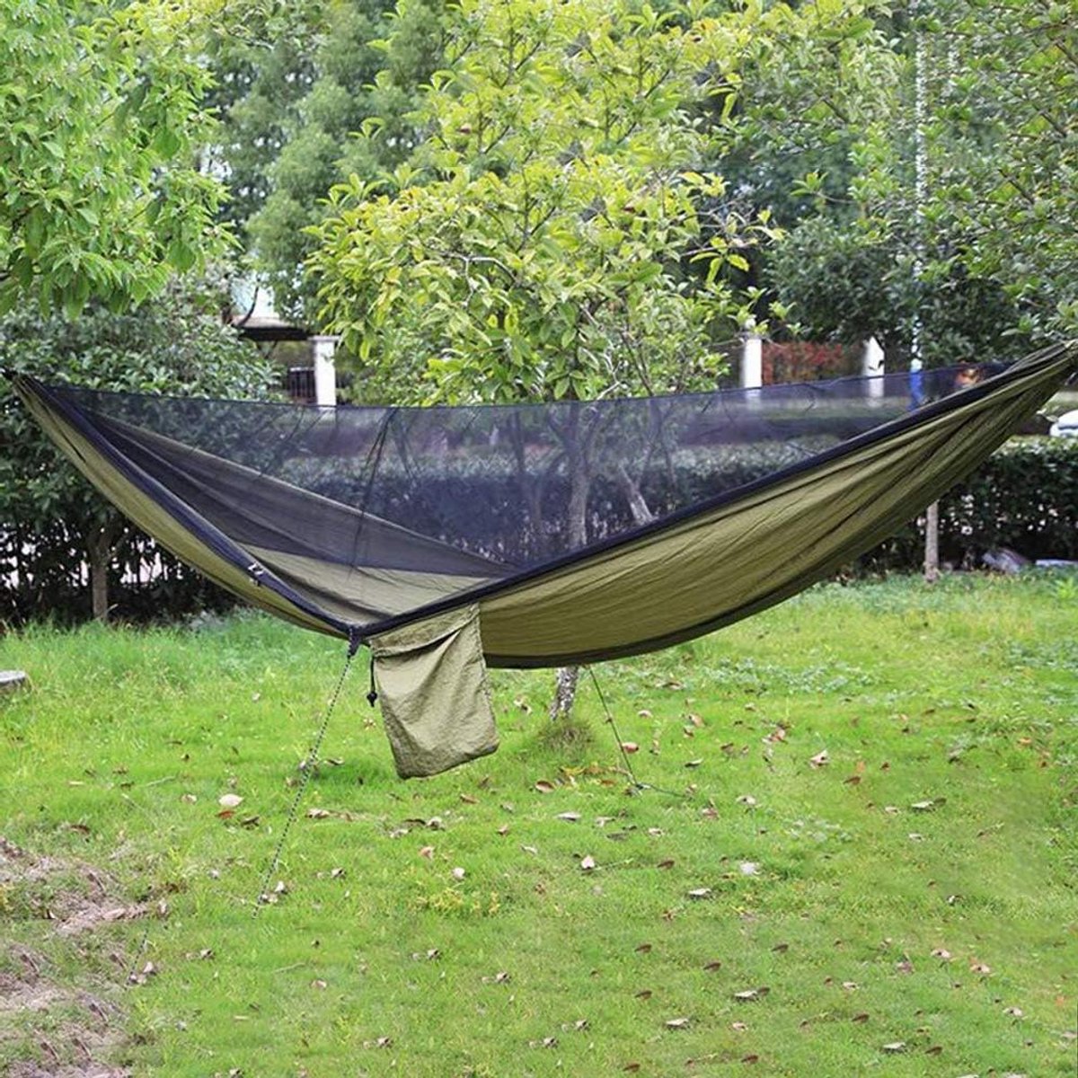 Klamboe Hangmat - Nethangmat Dubbel - Outdoor Avonturen - Sterk Parachute Nylon - 28L x 16B cm - Groen
