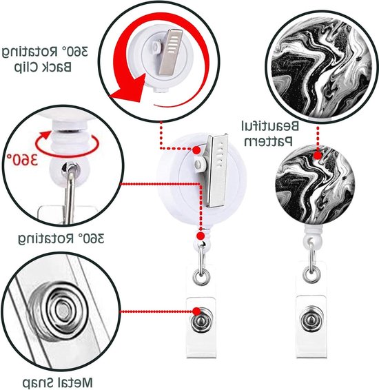 Set van 3 Retractable Badge Holders met Swivel Clip, Lichtgewicht Lanyard voor Zorgprofessionals en Sleutelhangers — afbeelding 2