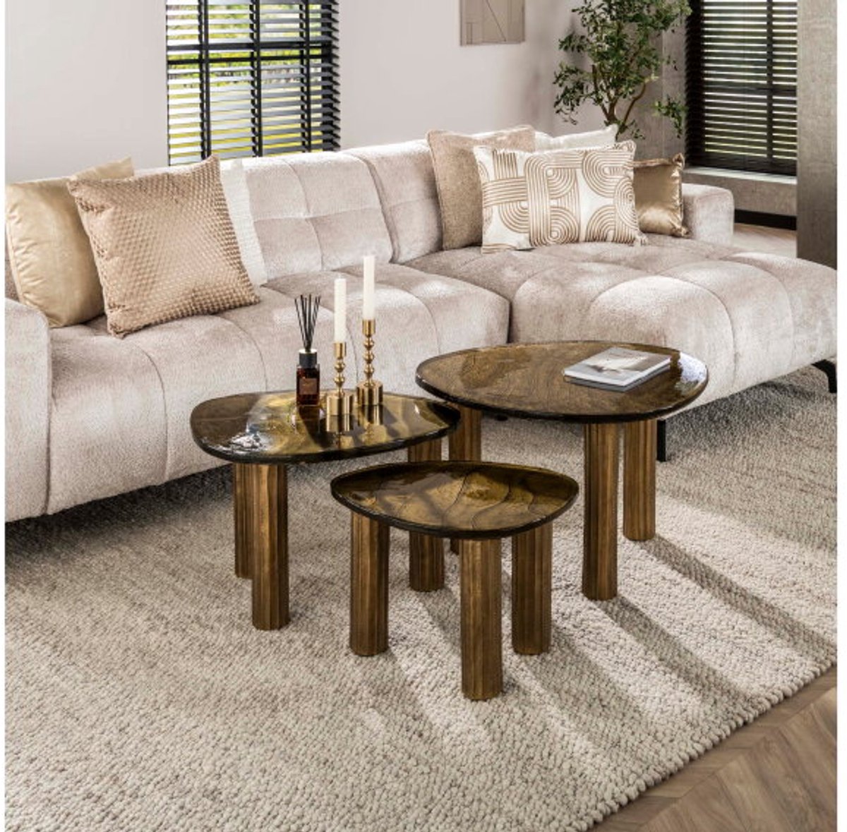 Meubelplaats Salontafel L Eclips - Goud antiek finish Naturel