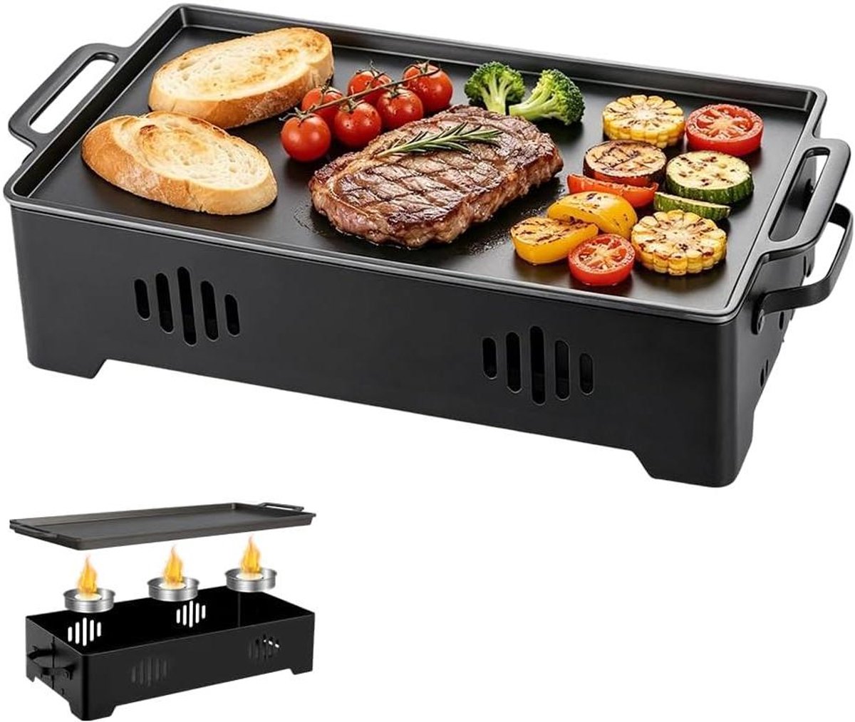 BBQ Warmhoudplaat - Eten warmhouder - Grillgerechten serveren - Gelijkmatige warmte - 36 x 18 cm - Zwart