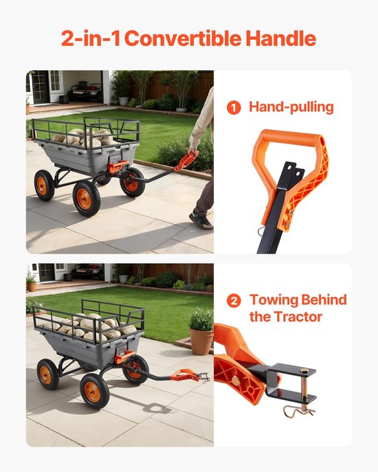 Tuinwagen - Transportkar en bolderkar met kantelfunctie - Draagvermogen 680 kg - 2-in-1 Kantelhendel - Handwagen voor tuin en erf - Voor planten, grond en oogst — afbeelding 2