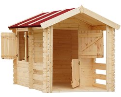 Timbela M501 - Speelhuis - 1,1 m² - 182x146xH145 cm - Houten huis voor kinderen met vloer en rood dak