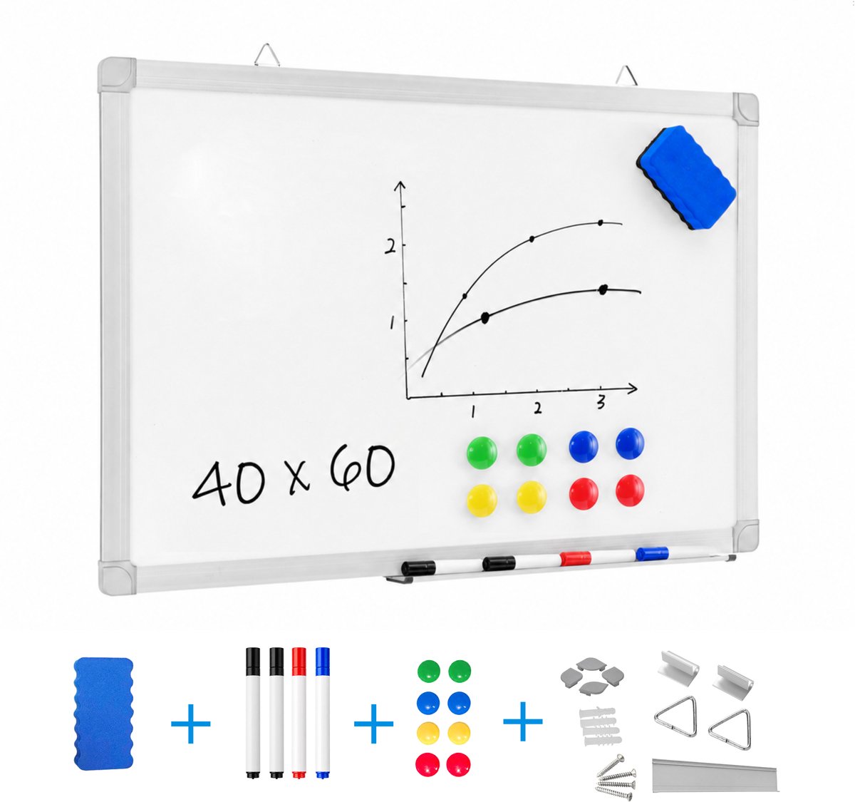 ACAZA Whiteboard - Magnetisch - 40 x 60 cm - Magneetbord - Weekplanner - Inclusief 8 Magneten, 4 Stiften, Wisser en Pennenbakje - Whiteboard Stiften - Weekplanner Whiteboard - Maandplanner - Magneten Whiteboard - Memobord