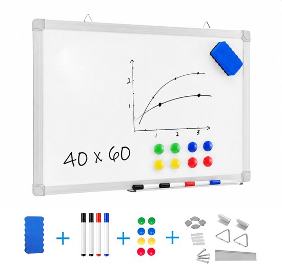 ACAZA Whiteboard - Magnetisch - 40 x 60 cm - Magneetbord - Weekplanner - Inclusief 8 Magneten, 4 Stiften, Wisser en Pennenbakje - Whiteboard Stiften - Weekplanner Whiteboard - Maandplanner - Magneten Whiteboard - Memobord