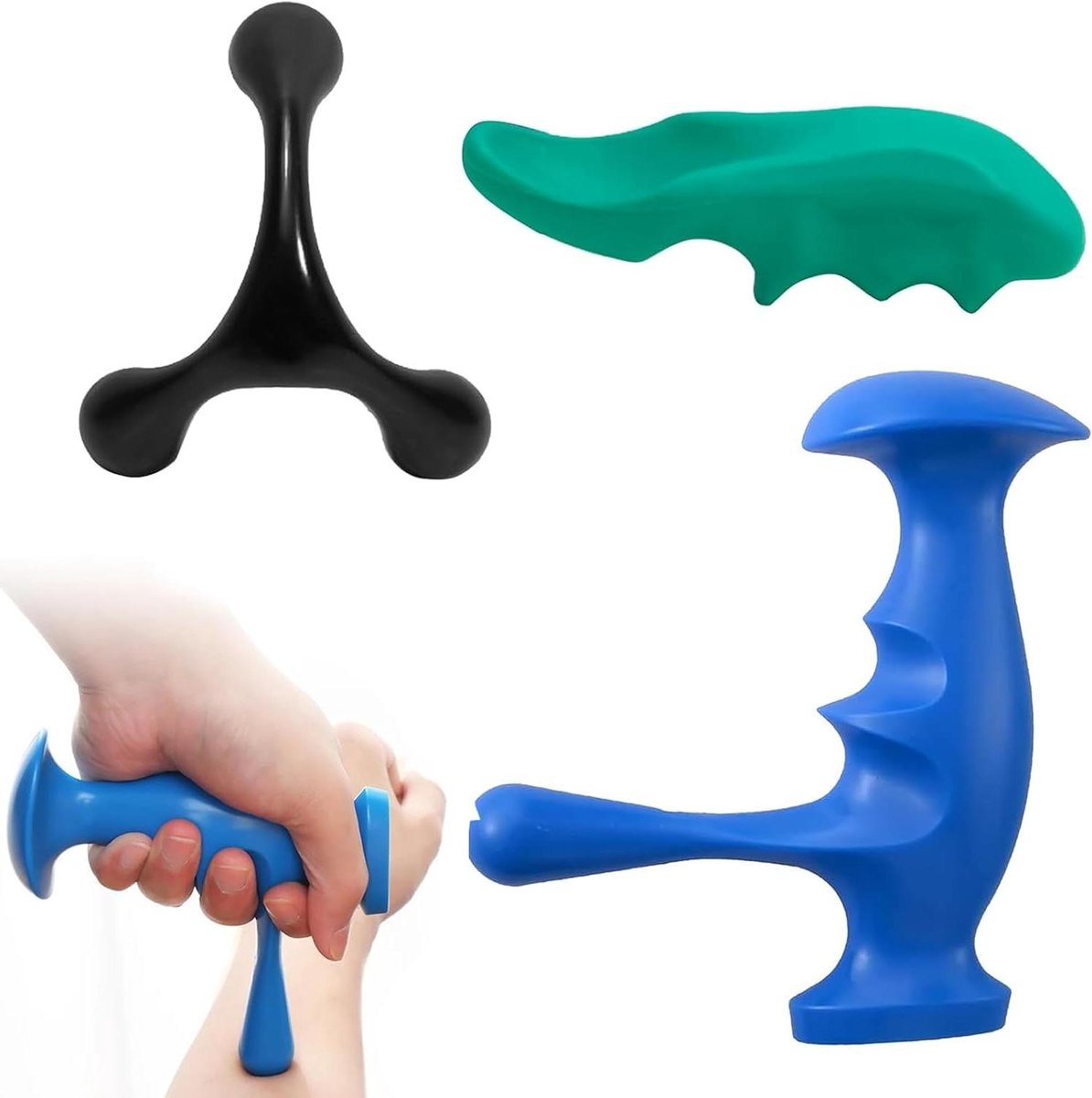 Triggerpoint Massagers - Fascia Tools - Spierpijn Verlichten - Ergonomisch Ontwerp - 3 stuks - Zwart Blauw Groen