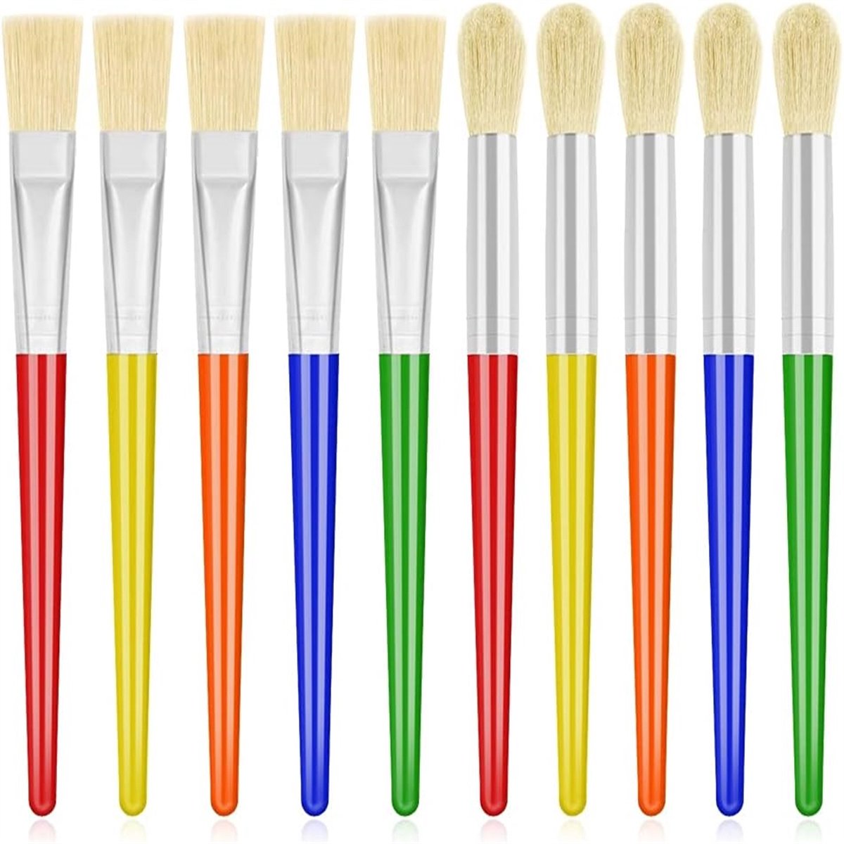 carmdering - Kinderpenseel Set - Kunstborstels Voor Kids - Allround Verfkwasten - Gemengde Ronde En Platte Vormen - Ergonomisch Dikke Handvatten - Zacht Varkenshaar - Roestvrij Metaal - Veelzijdig Voor Knutselen - 10 Stuks