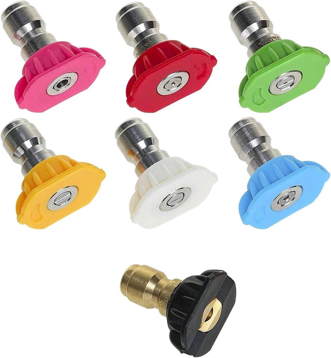 Hogedrukreiniger Sproeiers - Reinigingskoppen Set - Auto en Tuin Reinigen - 7 Verschillende Sproeihoeken - 1/4 Inch Snelkoppeling - Multicolor