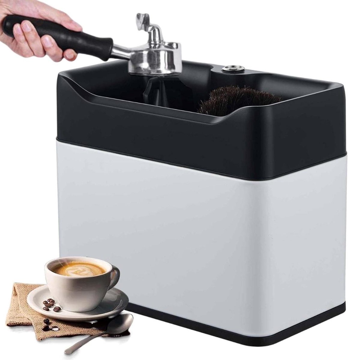 Automatische Portafilter Reiniger Koffiedik Verwijderaar Borstel Espresso Reinigen Dubbele Borstelkop 51-58 mm Wit
