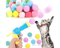 Kattenballenwerper, speelgoed om ballen mee te apporteren, 10 stuks pluche ballenwerper voor katten met 1 pistool, grappig interactief kattenspeelgoed voor verveelde volwassen binnenkatten, schattig kattenspeelgoed