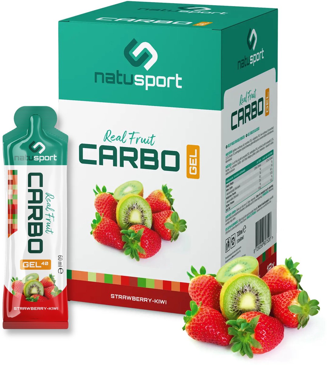 Natusport Real Fruit Carbo Gel - 40 gram koolhydraten - Energiegel met Echt Fruit - Strawberry & Kiwi - 12 stuks