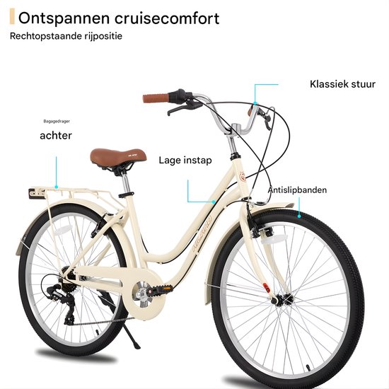Strandcruiser - Voor heren en dames - 7 versnellingen, achterdrager - 66 cm wielen, paars, volwassen stadsfiets — afbeelding 3