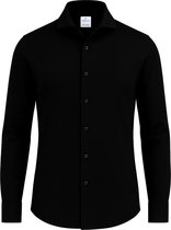Vercate - Strijkvrij Overhemd - Japanese Knitted - Piqué Katoen - Zwart - Slim Fit - Lange Mouw - Heren - Maat 42/L