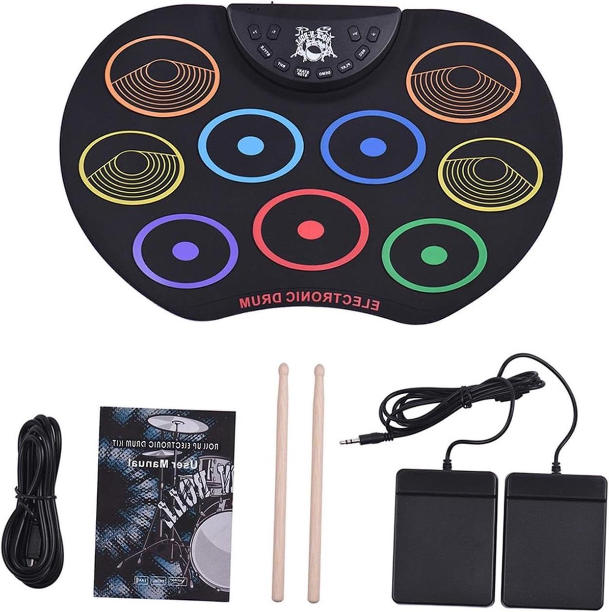 Elektronische Drum Set - Digitale Percussie - Muziek Leren - Ingebouwde Demo's - 40x25cm - Zwart