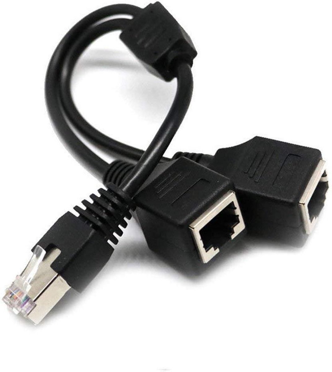 Netwerk Splitter Adapter - Ethernet Y Kabel - Netwerk Uitbreiden - 1 Mannelijk 2 Vrouwelijke - 0.25m - Zwart