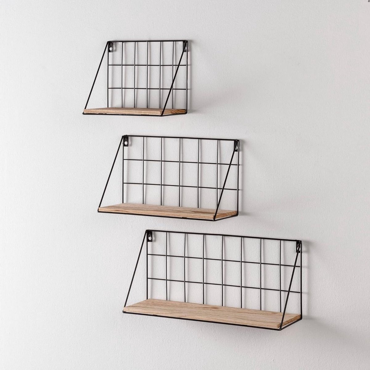 Wandrek Set - Houten Planken - Decoratief Opbergen - Met Handdoekhouder - 3 Stuks - Zwart 
