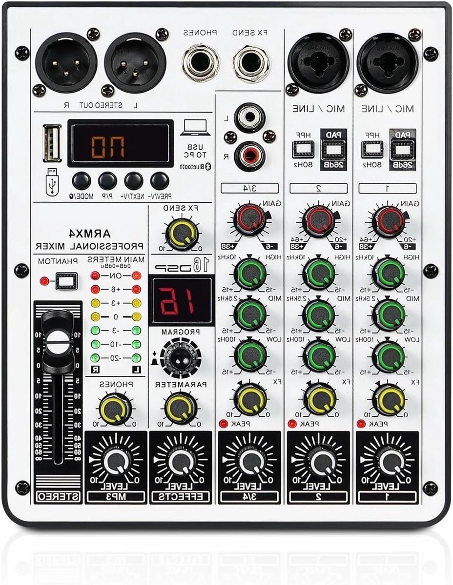 DJ Mixer - Audio Controller - Muziek Mixen - 4 Kanalen Bluetooth - Compact Formaat - Wit