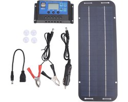Zonnepaneel Acculader Kit - Druppellader Solar - Accu Onderhoud - Efficiënte Zonnecellen - 32 x 16 cm - Zwart
