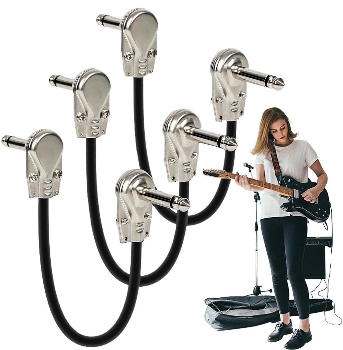 Pedaalboard Kabels - Patch Kabels - Muziek Maken - Haakse Connectoren - 15cm - Zwart