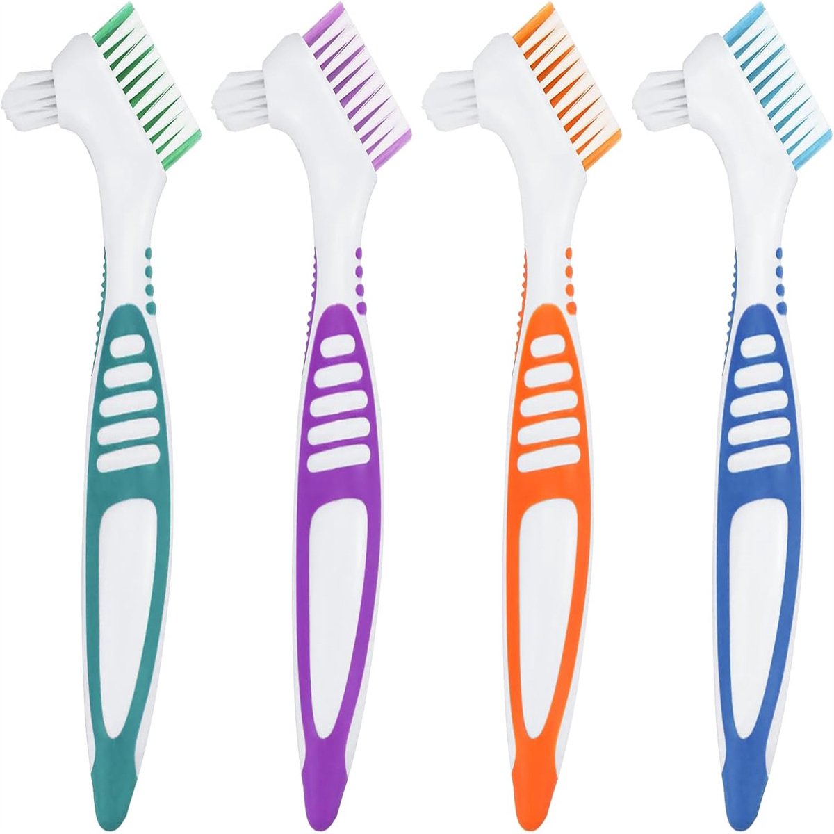 carmdering - Prothesenreinigingsborstel - Gebitsprothese Borstel - Tandprothese Borstel - Diepe Reiniging - Dubbelzijdig Ontwerp - Nylon En Siliconen - Ergonomisch Antislip Handvat - Comfortabel Gebruik - 4 Stuks