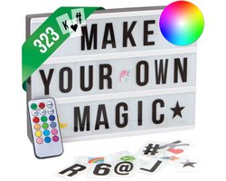 EASYmaxx LED-lichtbak Light Box - Voor persoonlijke tekstberichten | Megaset met 150 kleurrijke emoji's en 173 verwisselbare letters, cijfers en symbolen | Met timerfunctie (A4)