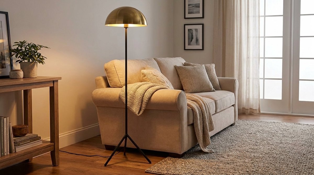 Vloerlamp House&Garden Globe Luxe Gold – Design Staande Lamp Antiek Goud & Zwart Metaal – Industriële Moderne Vloerlamp met E27 Fitting – Dimbare Driepoot Lamp voor Woonkamer, Slaapkamer & Kantoor – 152 cm