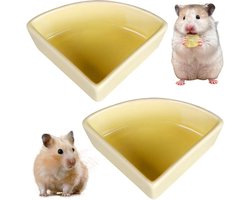 Hamster Voerbak - Voerbak Kleine Dieren - Voeren en Water Geven - Ruimtebesparend Driehoekig - 2 Stuks 77 cm - Geel