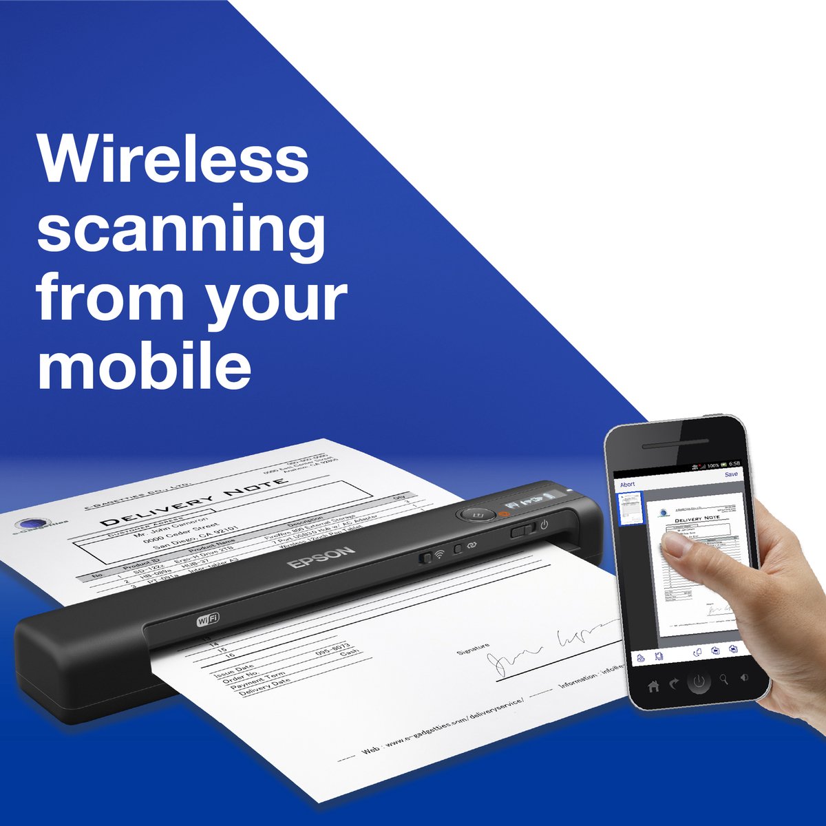 Epson WorkForce ES-60W - Mobiele Scanner - Met Wi-Fi - Zwart thumbnail 2