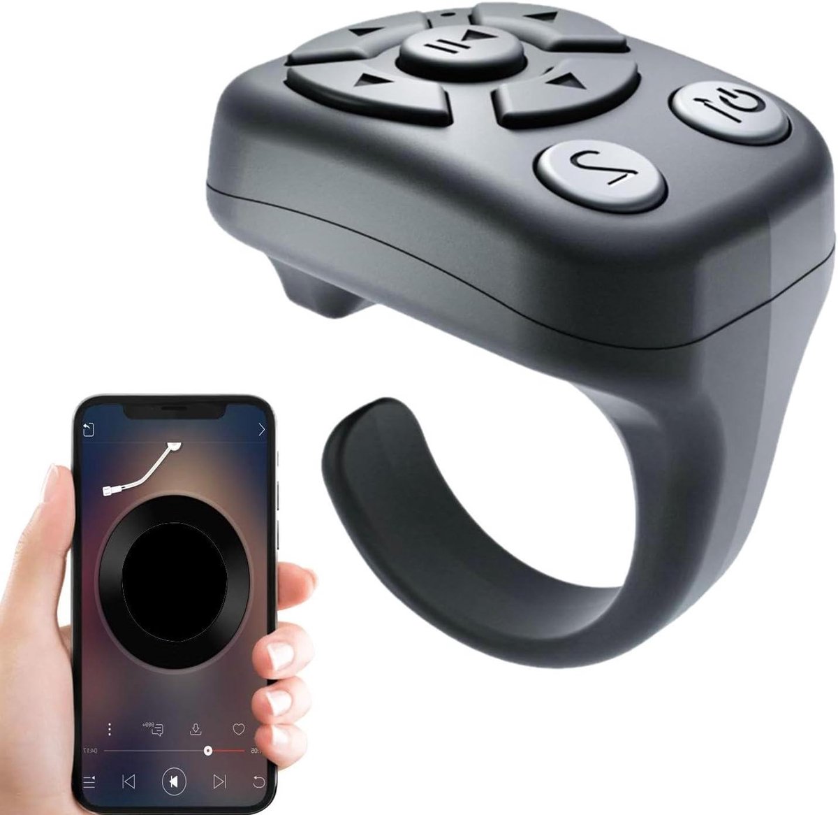 Ring Afstandsbediening - Vinger Controller E-reader - Selfies Maken - Multifunctionele Knoppen - 2.8 x 3.2 x 2 cm - Zwart
