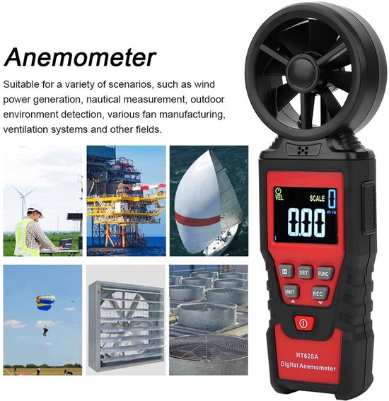 Digitale Anemometer - Windsnelheidsmeter Luchtvolume - Buitenmetingen - Professionele Nauwkeurigheid - 0.40-30.00 m/s - Zwart — afbeelding 5