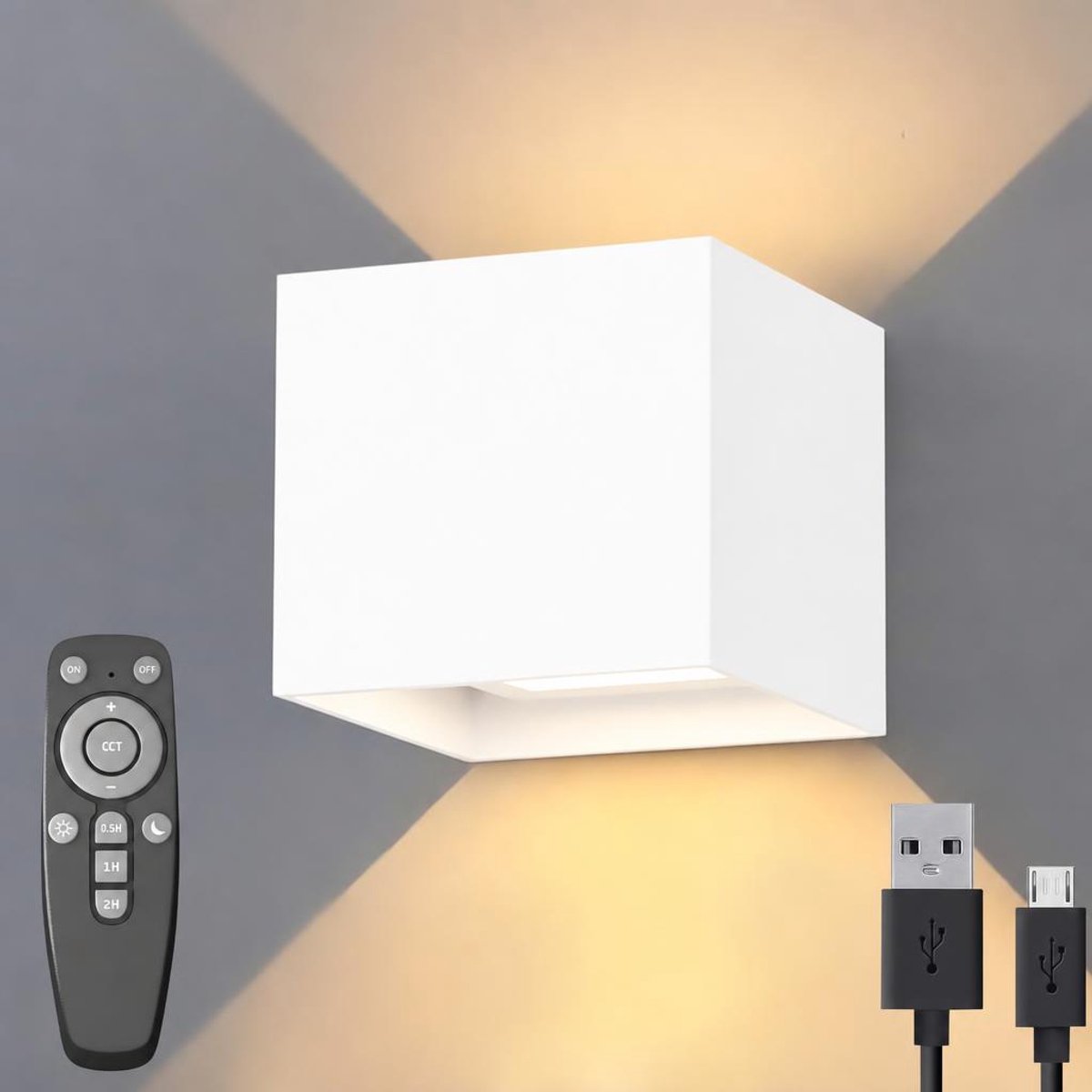 Luminize® Oplaadbare Wandlamp met Afstandsbediening - Dimbaar - Nachtlampje - Draadloos - Wandlamp op Batterijen Accu - Wit