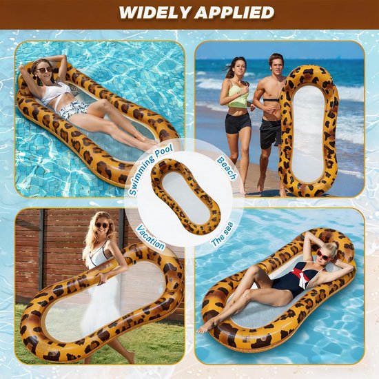Opblaasbare zwemband - Drijvende matras Waterhangmat - Ontspannen in water - Ademend mesh ontwerp - 145 x 73 cm - Luipaardbruin — afbeelding 5