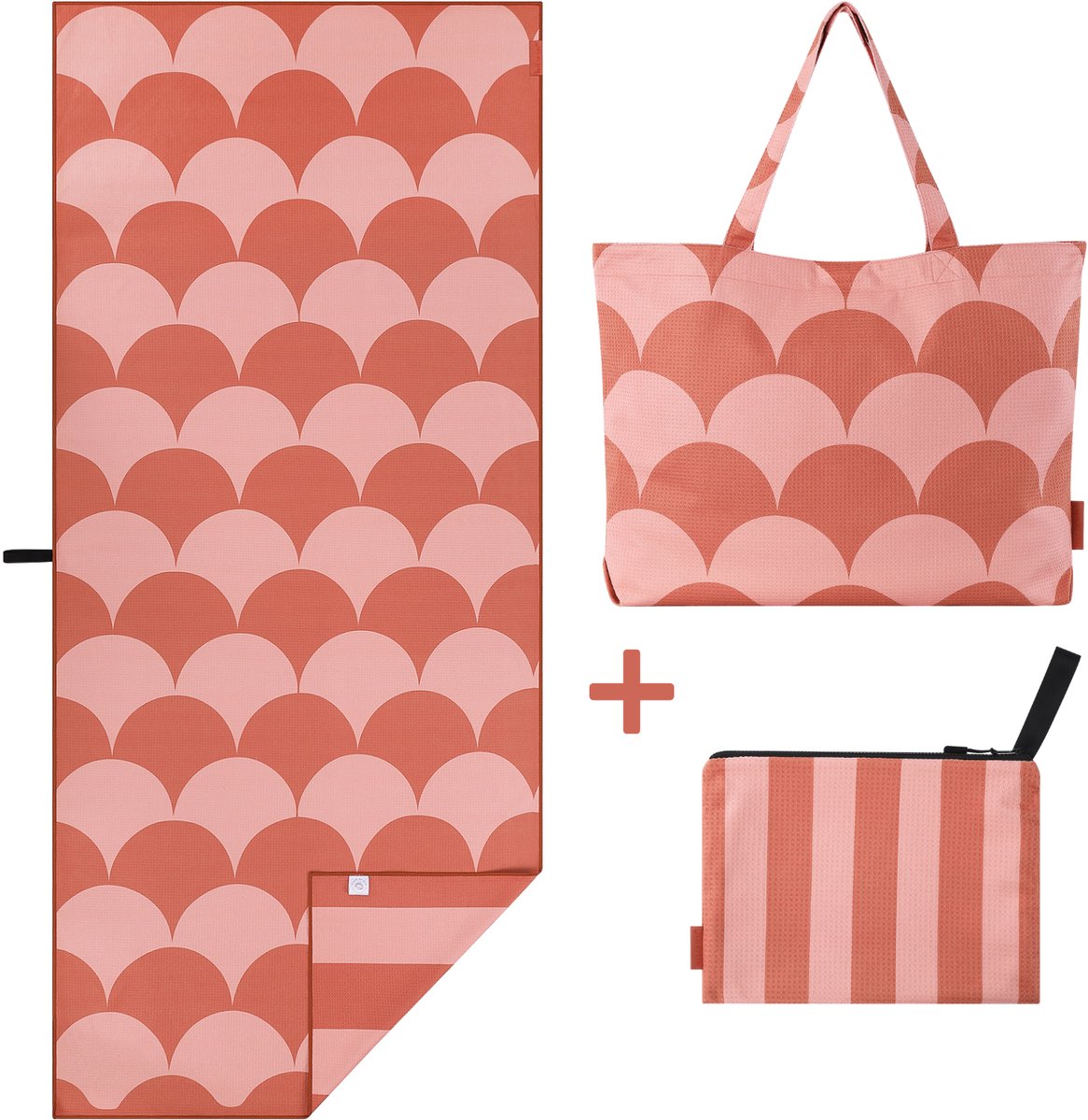 PIECE OF SUN® - Luxe Duurzame Strandset – Strandlaken 90x200 + Strandtas + Beach Pocket – Terracotta Beige – Microvezel 85% Gerecycled – Zandvrij & Sneldrogend – Strand, Sauna & Vakantie - Cadeau voor vrouwen