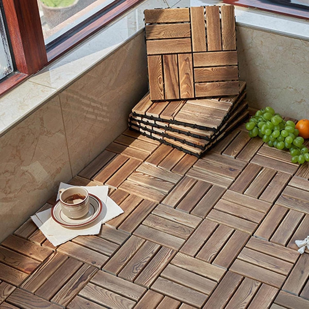 Houten Terrastegels - Vloerpanelen - Buitenruimte Vernieuwen - Kliksysteem - 30x30cm - Houtkleur