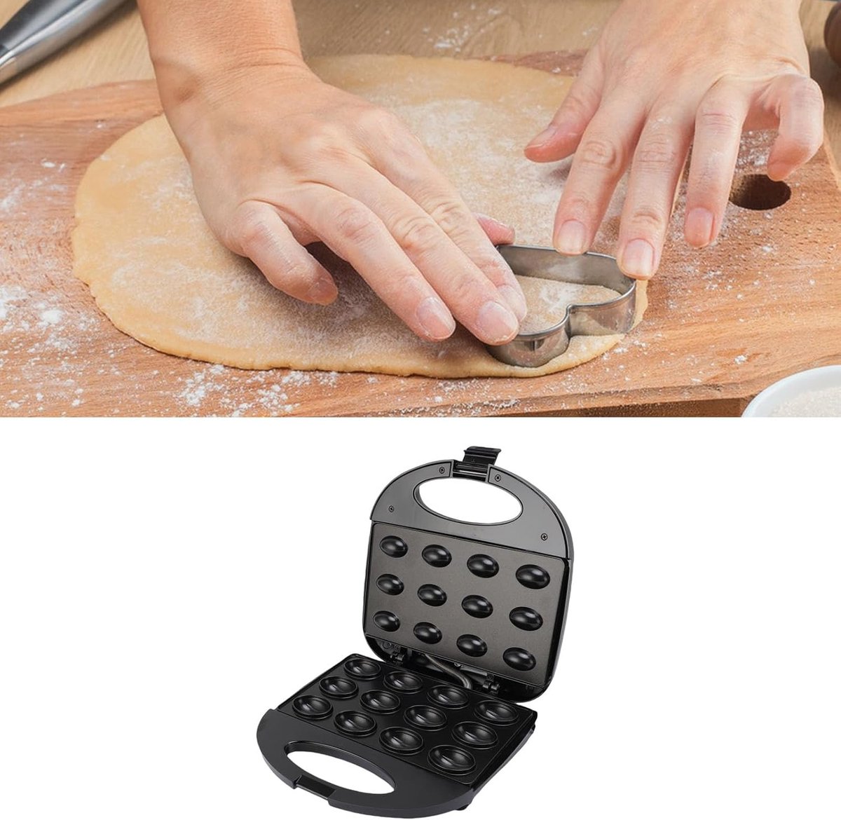Walnoot Cake Maker - Mini Koekjes - Thuis Bakken - Dubbelzijdig Verwarmen - 12 Gaten - Zwart — cadeau in Kookcadeaus - foto 2
