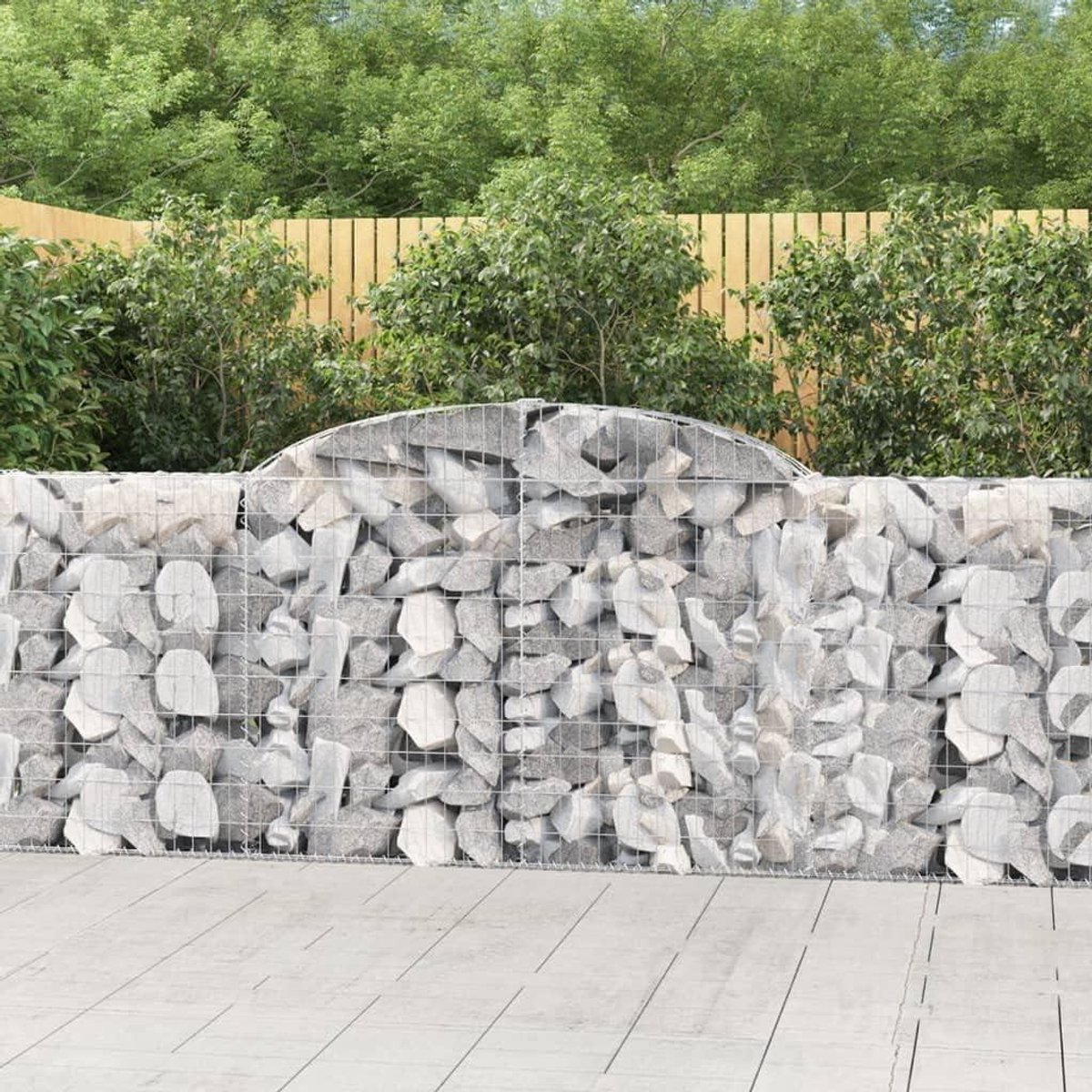 Gabionen met hoge boog 2 stuks 300x30x100/120cm Gegalvaniseerd ijzer voor tuinbarrière en zichtbescherming als decoratieve geluidswerende gabionenwand van robuust gaas