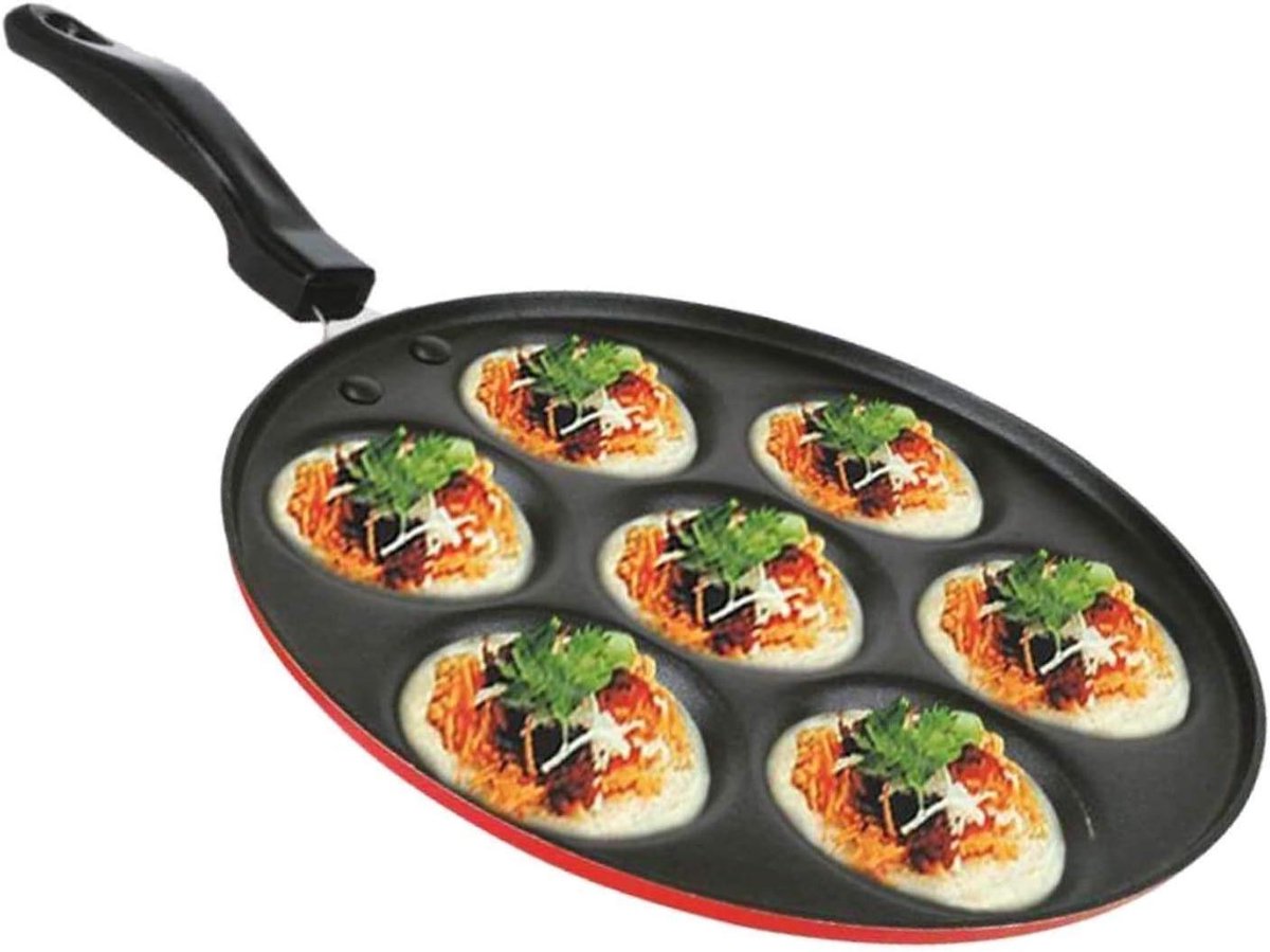 Snack Maker - Pannenkoekenpan Mini Uthapam - Snacks Maken - 7 Holtes Antiaanbaklaag - 270mm - Zwart