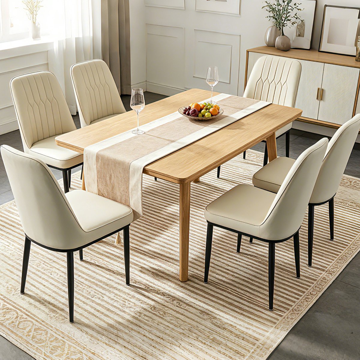 Durrafy® Eetkamerstoelen - Set Van 6 - Eetkamerstoel - Eettafelstoel - Keukenstoel - Eetkamerstoelen - Stoel - Fluweel - PU Leer - Metalen Poten - Modern Design - Max. Draagvermogen 150KG - Gebroken Wit