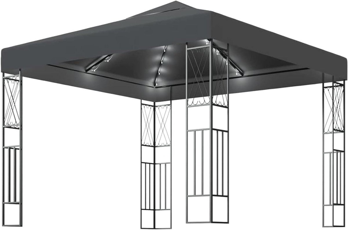 Gazebo met LED Verlichting - Partytent Tuinfeest - Buiten Ontspannen - Waterdicht UV-beschermend - 3 x 3 m - Antraciet