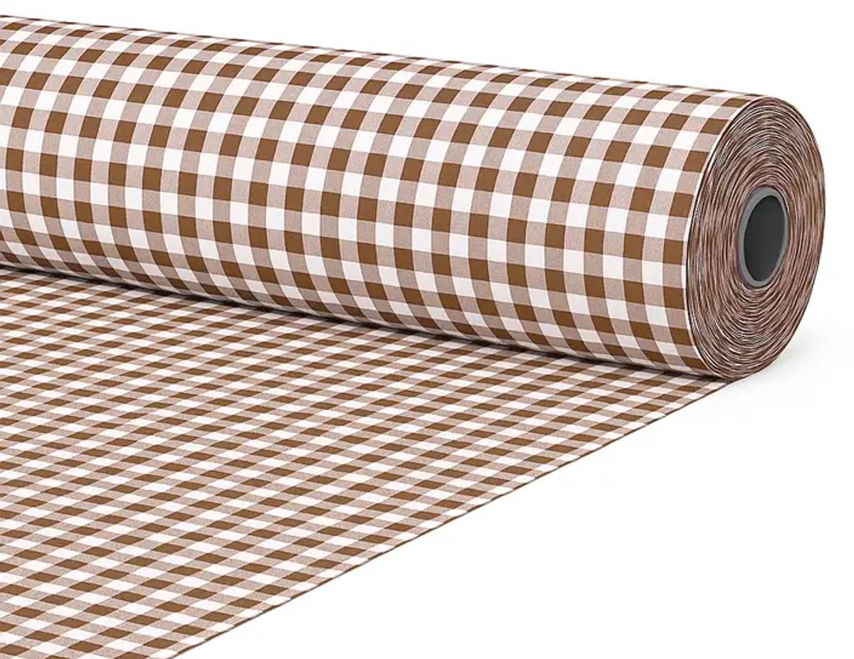 Gamusi Stof op doorlopende snit katoen vichy ruit breedte 280 cm per meter - 70% katoen - 30% polyester - Taupe
