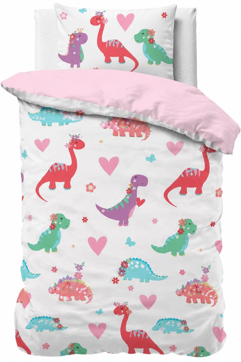So Soft peuterdekbedovertrek Dino Daisy 120x150 cm - Microvezel - Inclusief Kussensloop - Dekbedovertrek Voor Een Peuterbed