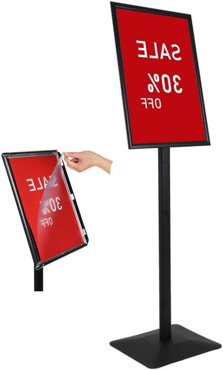 Voetstuk Bord Houder - Vloerstandaard Poster - Rechtop Presenteren - Zwaar Stabiel Voetstuk - 28 x 43 cm - Zwart