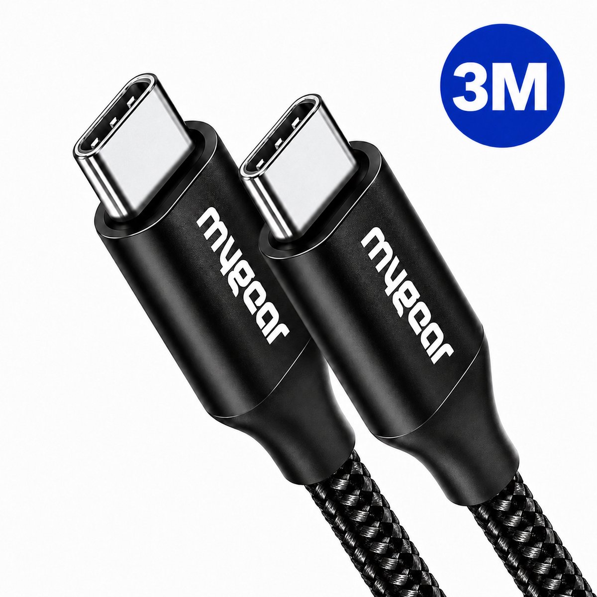 MyGear USB-C naar USB-C Kabel - 3 Meter - 60W PD Snelladen - Data- en Oplaadkabel - USB 3.0 - 5Gbps - Zwart
